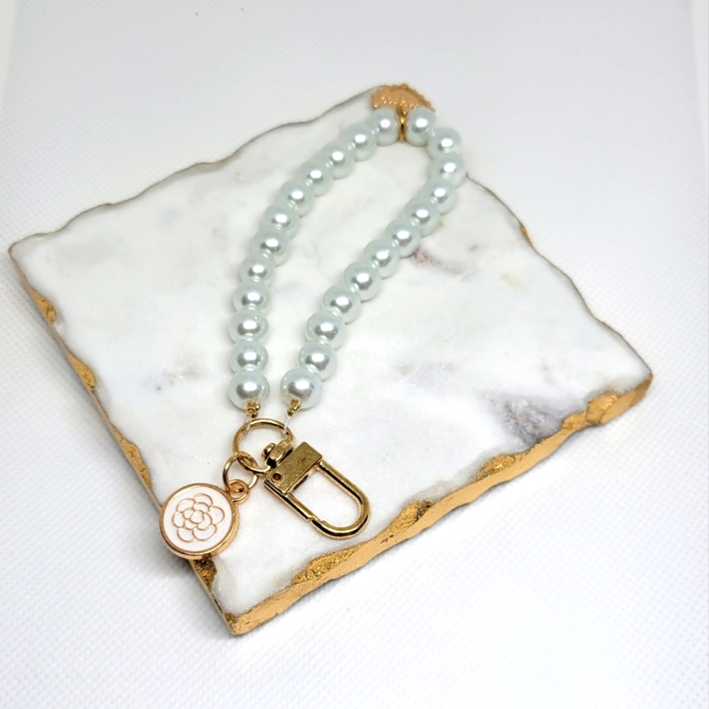 Faux Pearl Charm/Key Chain with flower and heart